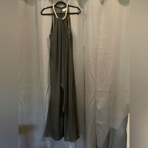 Calvin Klein Black Evening Gown with Gold Beaded Halter neckline.  Size 14.